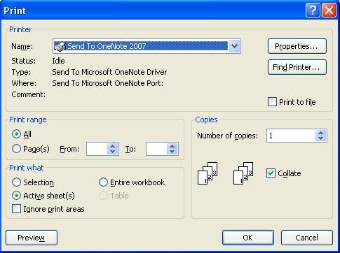 Send to OneNote - Print Dialog